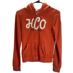 Rare Y2K Hollister Zip Hoodie Burnt Orange HCO 1922 Logo Fleece Size L